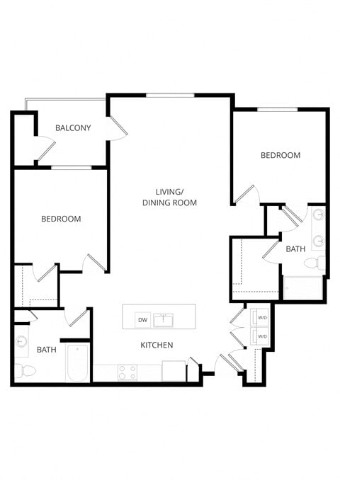 Floor plan for 2 beds, 2 baths, 1221 sqft